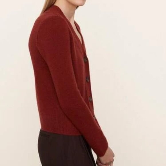 Vince Textured Cashmere Shrunken Button Cardigan In Rust Amber - M - Picture 3 of 11